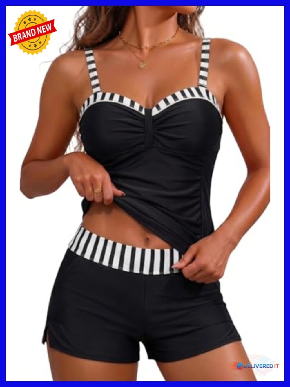 Two Piece Tankini Swimsuit Underwire Tummy Control with Shorts Pockets